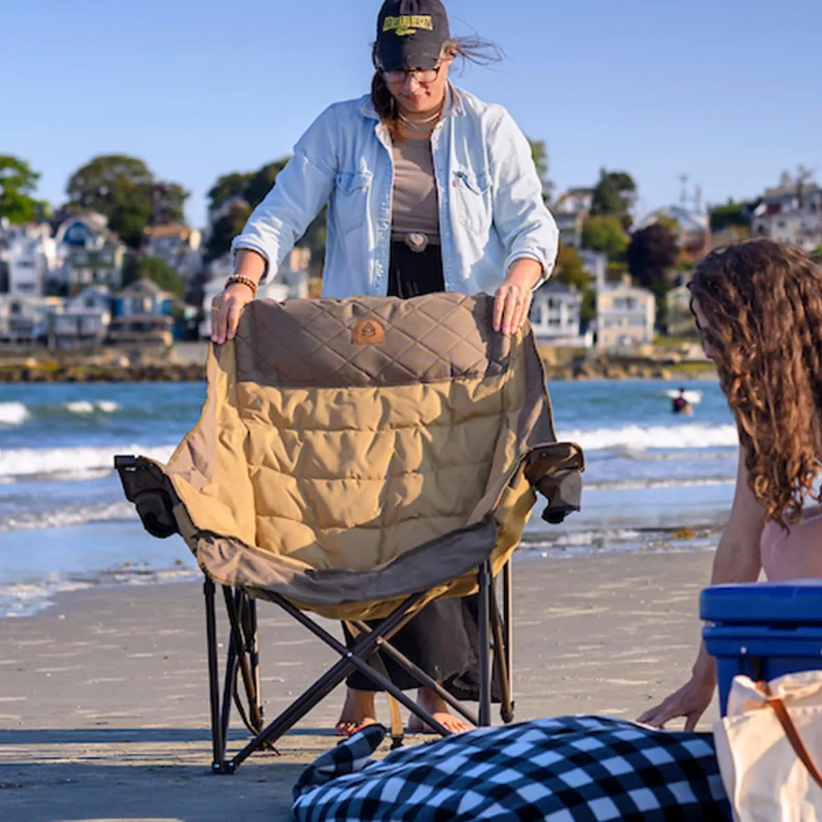Black Sierra Deluxe Padded Camping Chair for Sports & Outdoors, Oversize XL Outdoor Folding Chair Supports 400 lbs, Heavy Duty Seat w/Dual Cup Holders/Carry Bag Perfect for RV, Tailgating, Glamping