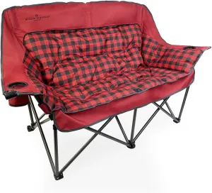 Black Sierra Double Camping Chair for Adults, Oversized Folding Loveseat Supports 600 lbs, Plush Padded Outdoor Couch with Cup Holders and Carry Bag for Beach, Patio, RV, or Tailgating Events