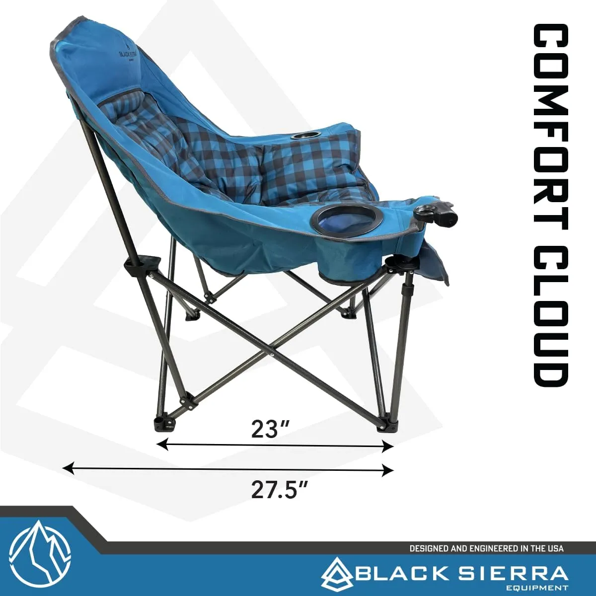 Black Sierra Plush Camping Chair for Sports & Outdoors, Oversize XL Outdoor Folding Chair Supports 400 lbs, Heavy Duty Lounge w/Cup Holders & Carry Bag Perfect for Tailgating, Patio