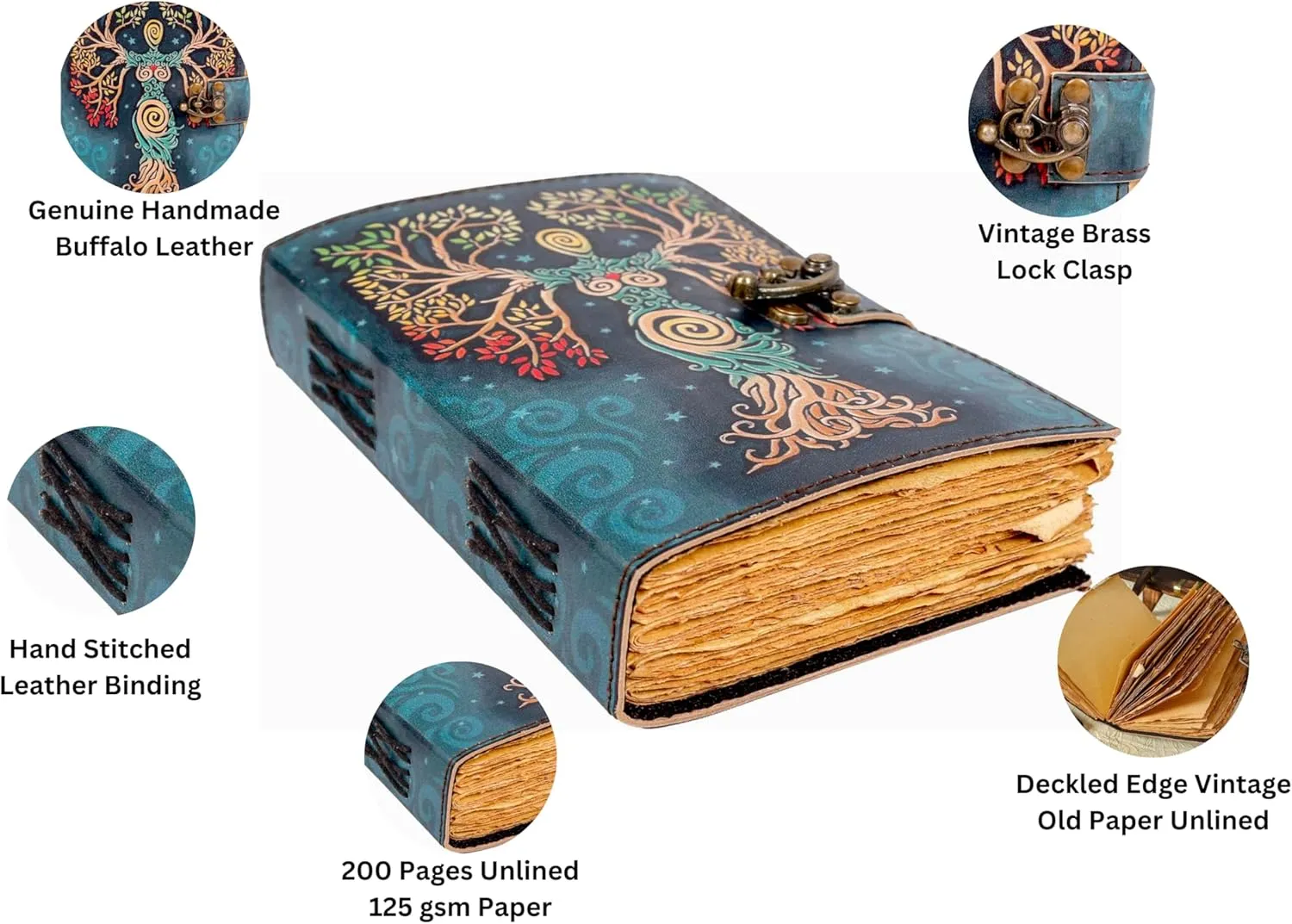 Blank Spell Book Of Shadows Journal With Lock Clasp Prop Vintage Handmade Leather Diary Embossed Prayer Pagan Antique Witchcraft Supplies Wiccan Notebook Daily Witch Gifts Mystic Greek Mythology Goddess (8x6)