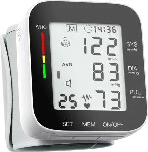 Blood Pressure Monitor Automatic Large LCD Display Adjustable Wrist Cuff Dual 99 Reading Memory Digital Portable Machine for Home Use with Carrying Case