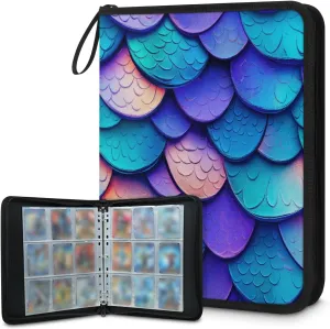 Blue Mermaid Scales Trading Card Binder 9 Pocket 900 Cards Holder Collector Album with 50 Removable Sleeves Toys Gifts for Boys Girls Purple Fish Scales Game Sports Cards