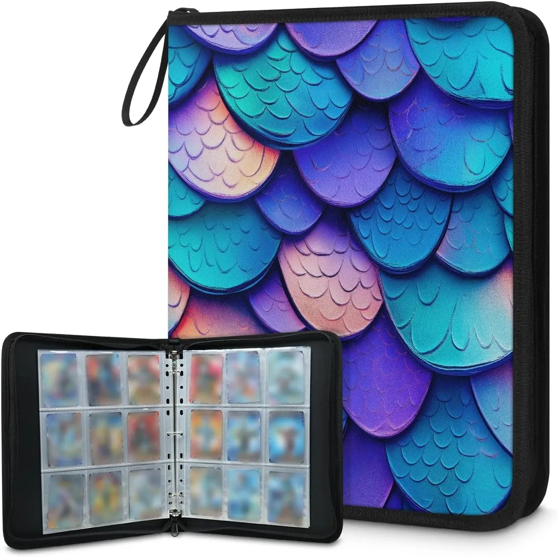 Blue Mermaid Scales Trading Card Binder 9 Pocket 900 Cards Holder Collector Album with 50 Removable Sleeves Toys Gifts for Boys Girls Purple Fish Scales Game Sports Cards