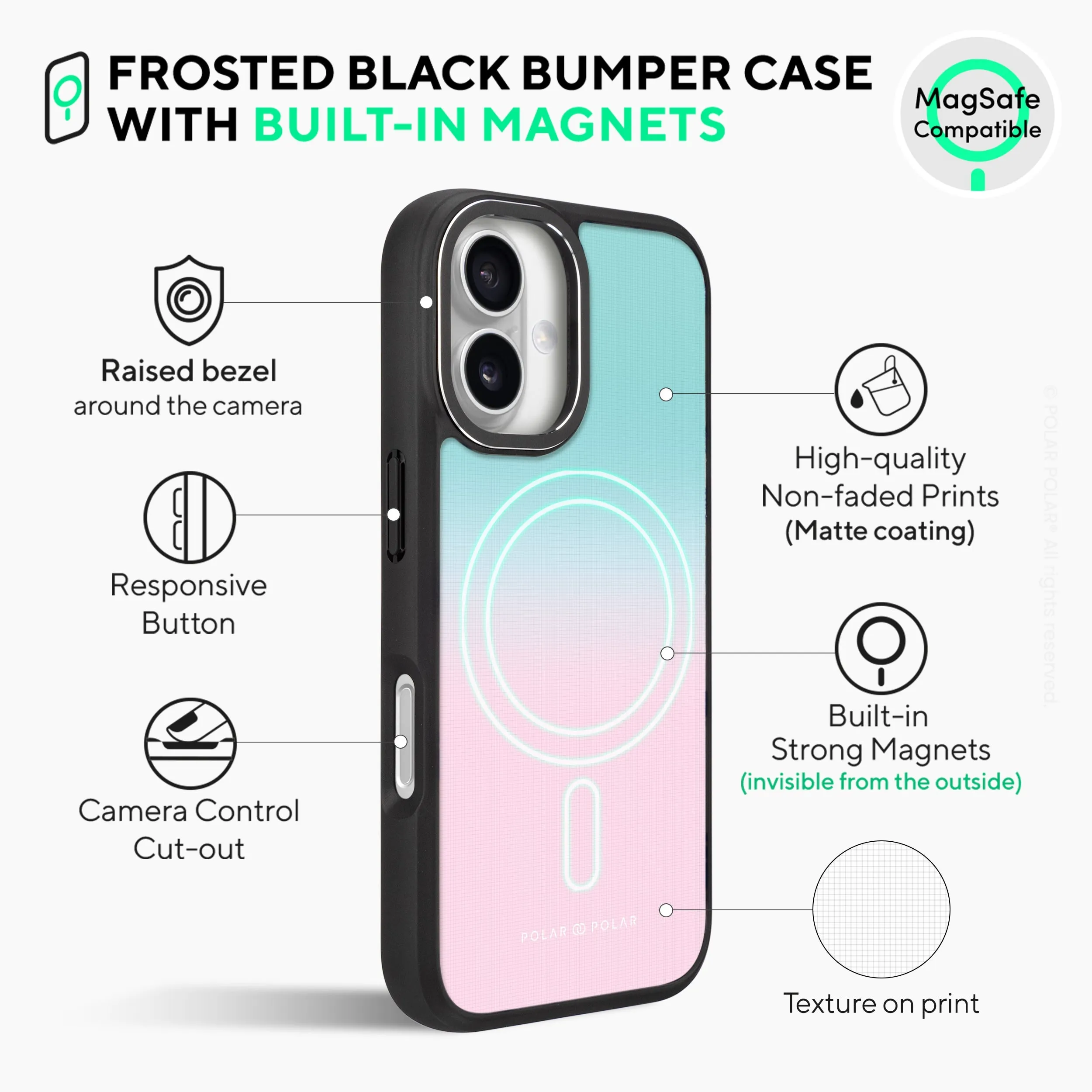 Blue Pink Pastel - iPhone 16 Plus Frosted Black Bumper MagSafe Case