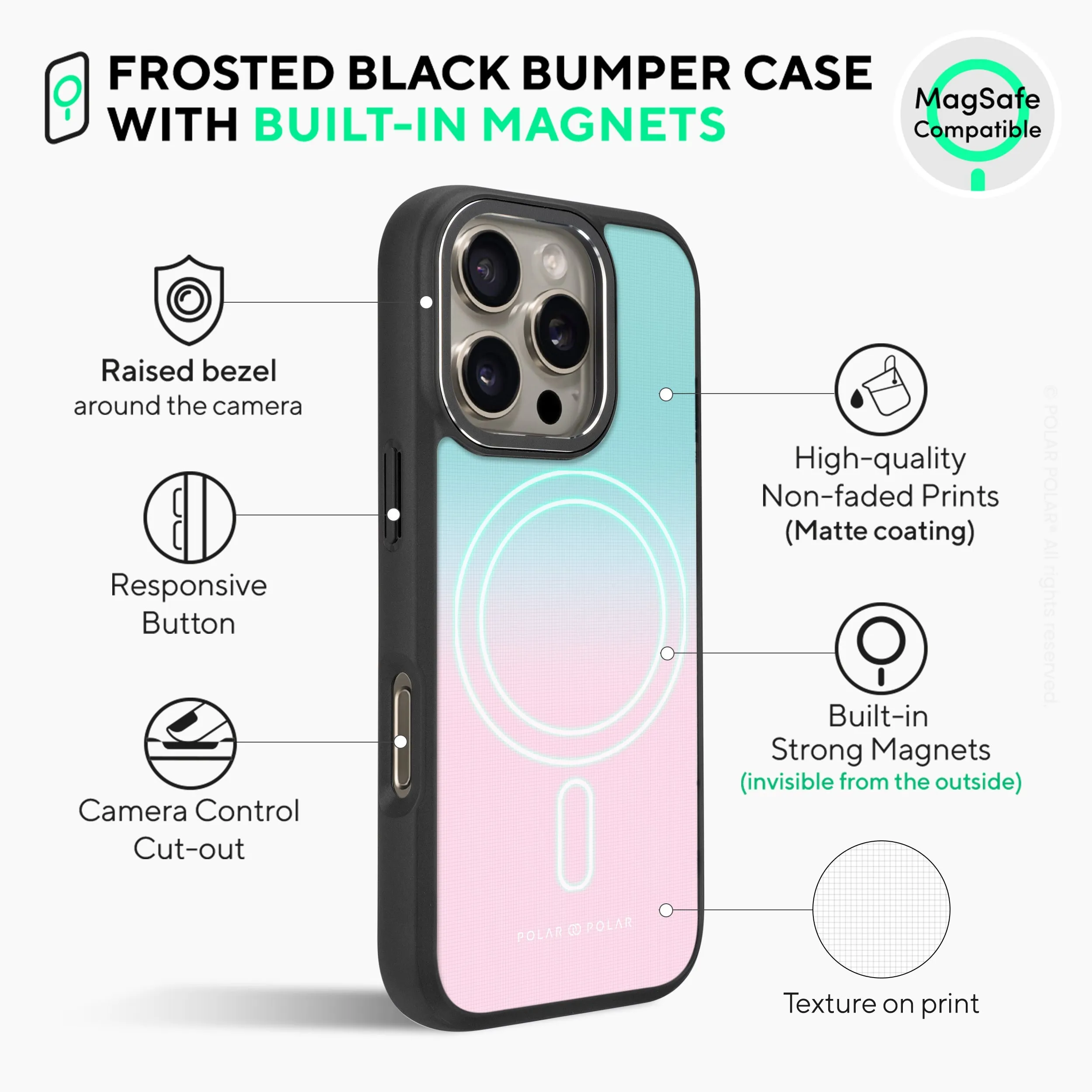 Blue Pink Pastel - iPhone 16 Pro Frosted Black Bumper MagSafe Case