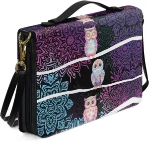 Bohemia Bible Carrying Case for Women Leather, Owl Large Bible Book Cover with Detachable Shoulder Strap, Lightweight Bible Tote Bag with Pen Slots, Christian Gift, Multicolor, L