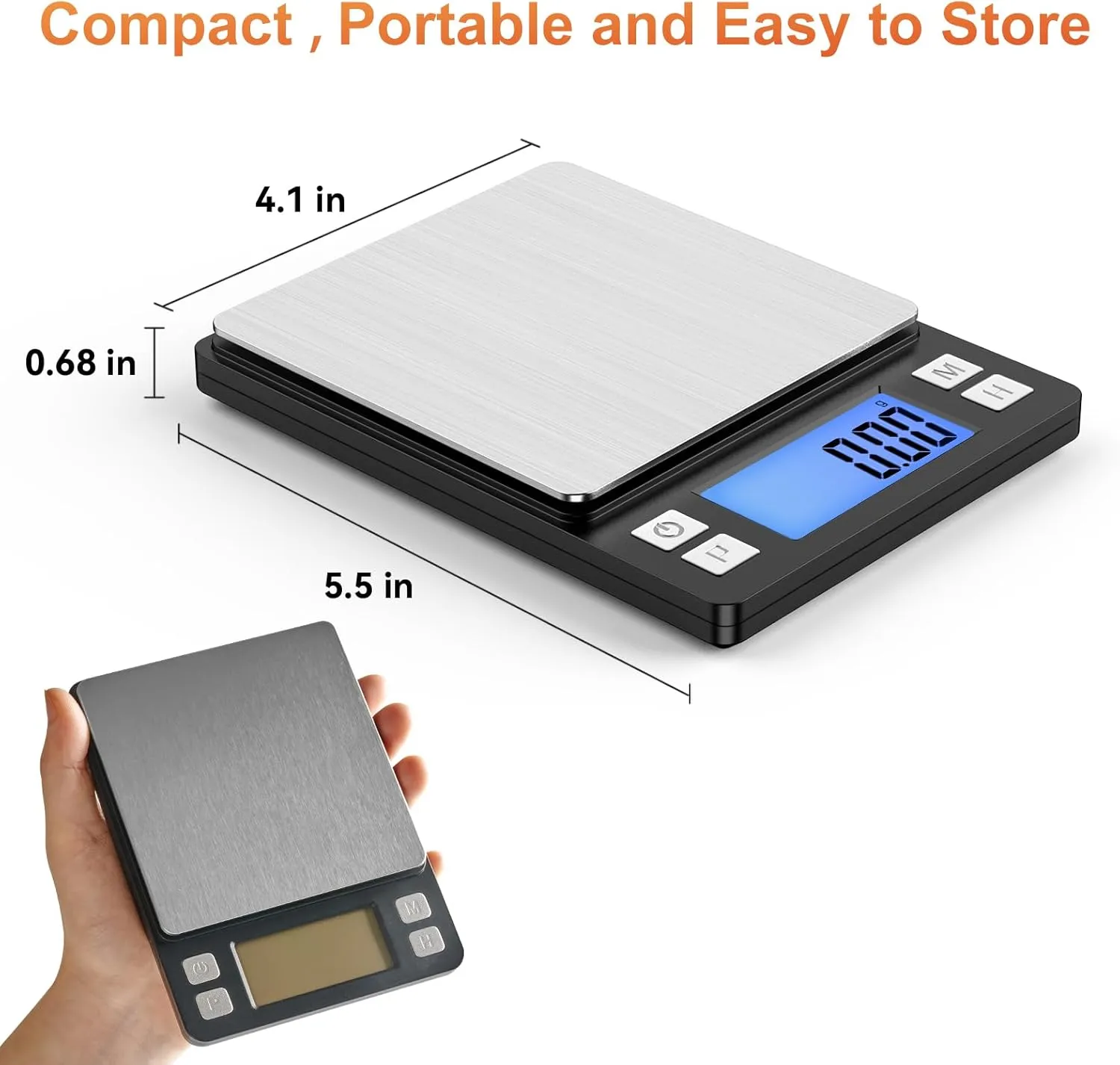 BOMATA 0.01g/1kg Upgraded Small Digital Scale, USB Rechargeable, with Larger Display and Hold,Tare Function, 9 Units, High Precision Digital Scale Grams and oz for Small Item, Kitchen…