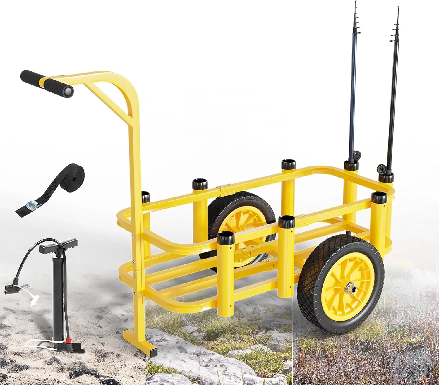 Bonnlo Fishing Cart, Surf Beach Fishing Cart, 12" Big No-Flat Airless Tires, Beach Buggy, 250 lbs Load Capacity