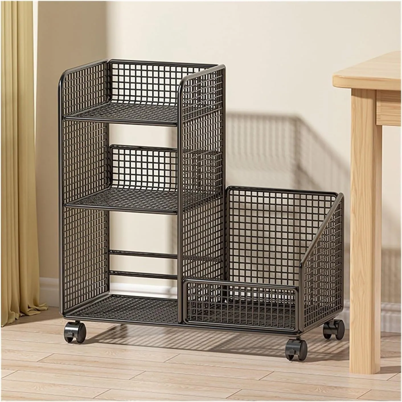 Bookcase shelf Movable Bookshelf Desk Floor Storage Rack School Bag Book Storage Cabinet Office Wheeled Trolley Standing Book Shelves