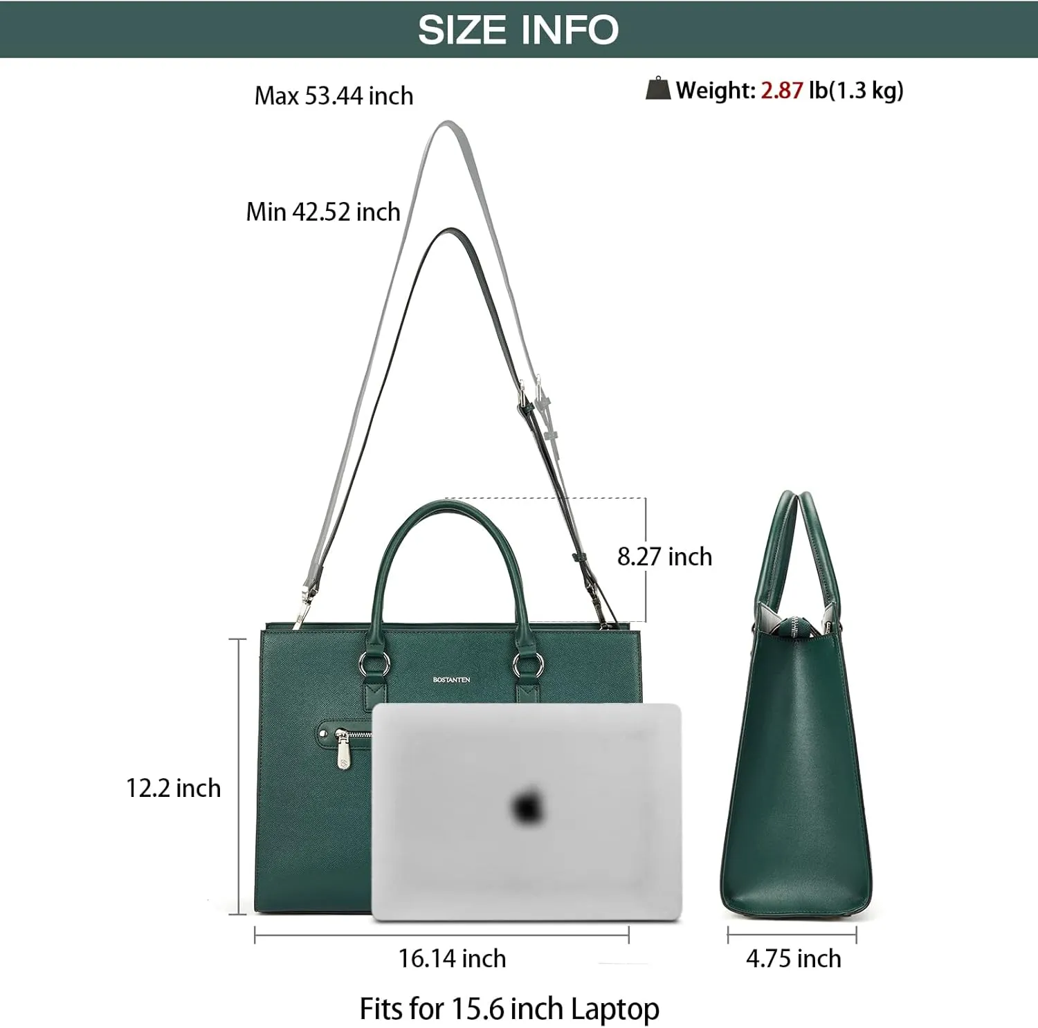 BOSTANTEN Leather Laptop Briefcase for Women Shoulder Bag 15.6 Inch Business Computer Work Tote