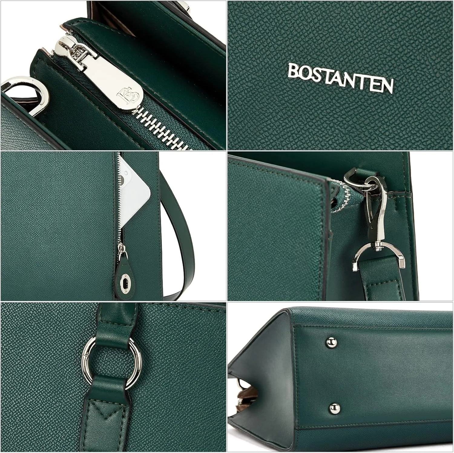 BOSTANTEN Leather Laptop Briefcase for Women Shoulder Bag 15.6 Inch Business Computer Work Tote