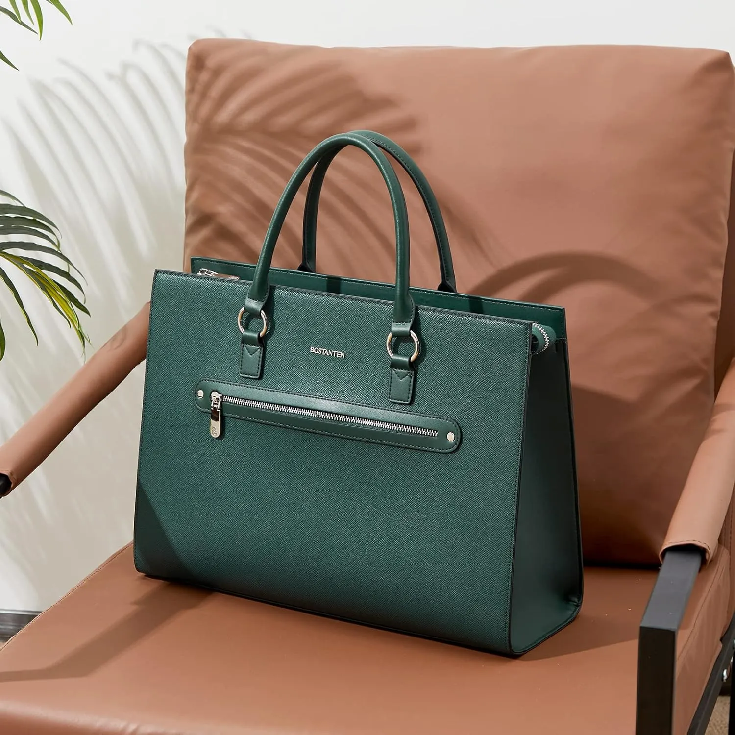 BOSTANTEN Leather Laptop Briefcase for Women Shoulder Bag 15.6 Inch Business Computer Work Tote