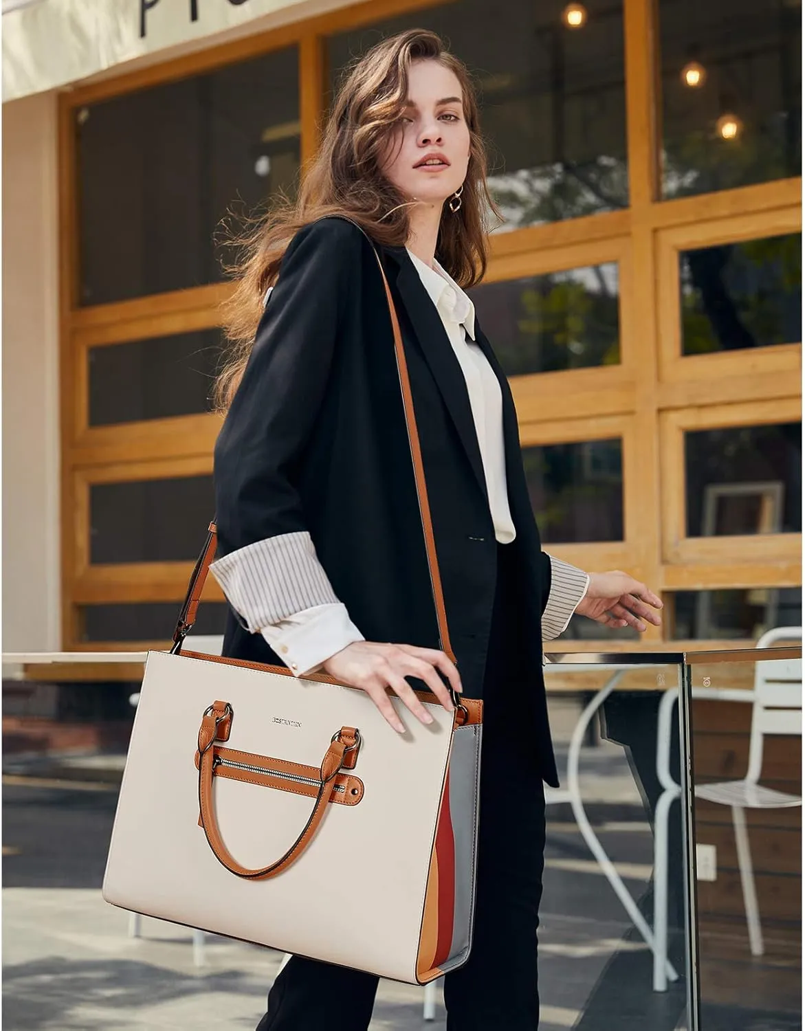 BOSTANTEN Leather Laptop Briefcase for Women Shoulder Bag 15.6 Inch Business Computer Work Tote