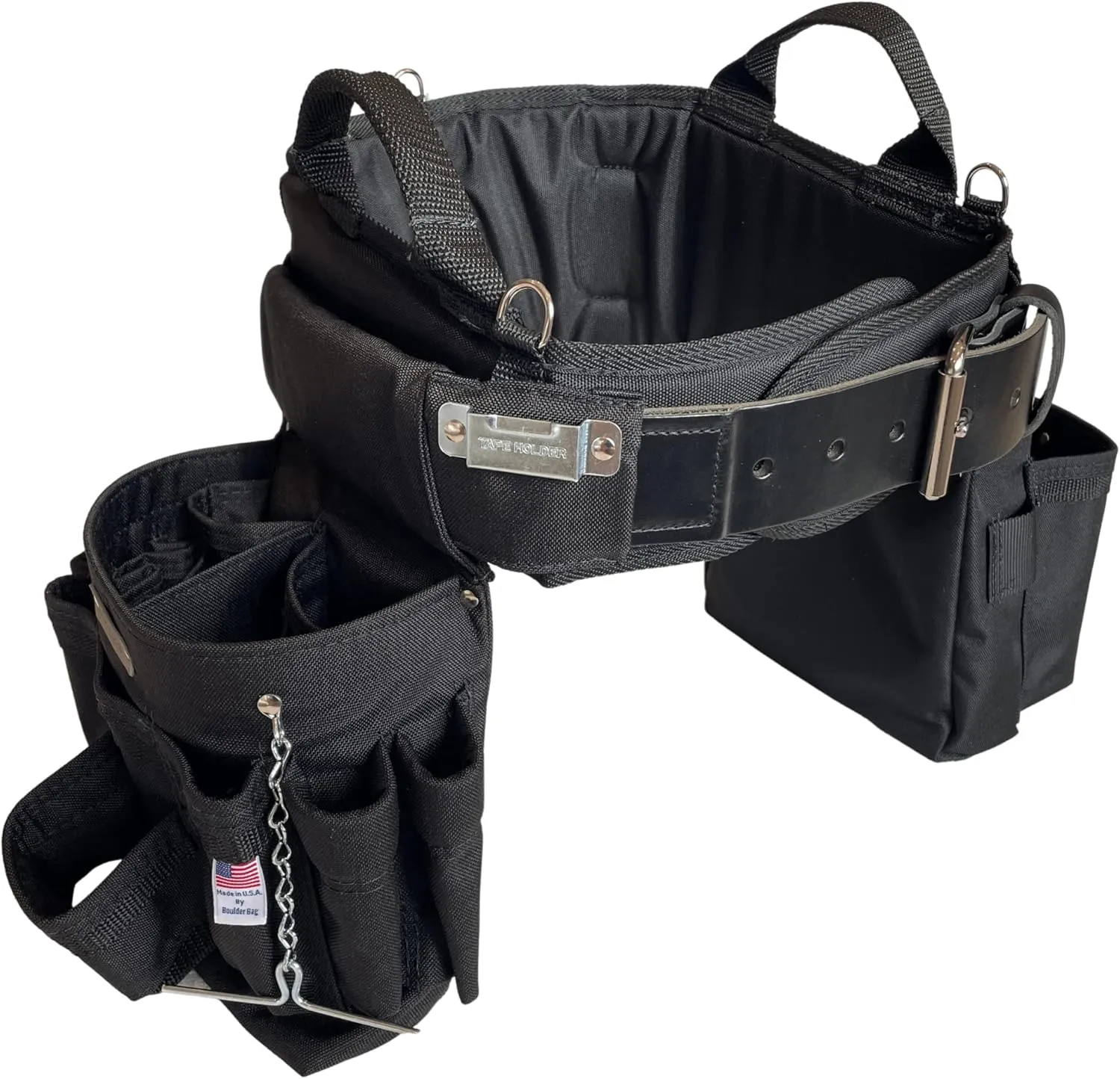 BOULDER BAG Ultimate Electrician's MAX Combo with Comfort Back Support Tool Belt, Leather Belt Buckle, Heavy Duty Tool Belt, Black, (Large 33-36 Inch Waist), Tool Belt Made in USA