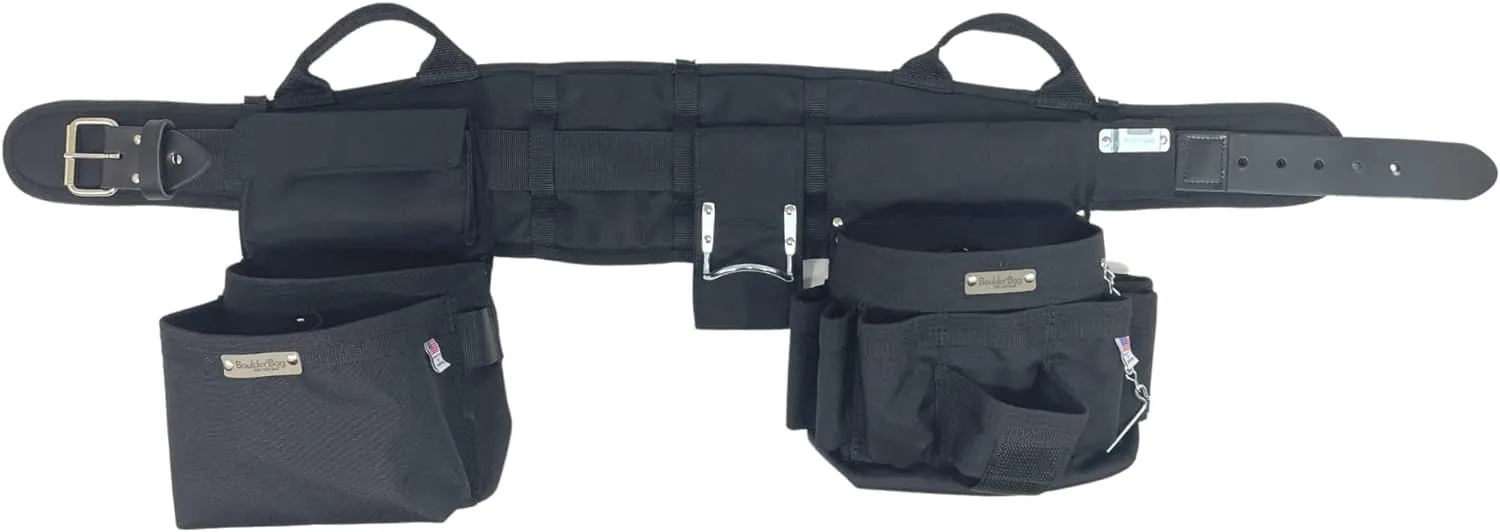 BOULDER BAG Ultimate Electrician's MAX Combo with Comfort Back Support Tool Belt, Leather Belt Buckle, Heavy Duty Tool Belt, Black, (Large 33-36 Inch Waist), Tool Belt Made in USA