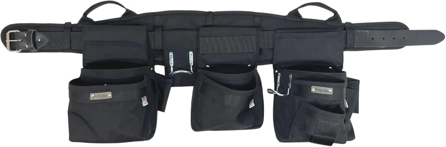 BOULDER BAG Ultimate Pro Framer MAX Triple Combo with Comfort Back Support Tool Belt, Leather Belt Buckle, Heavy Duty, Black (Medium 28-32 Inches), Made in USA