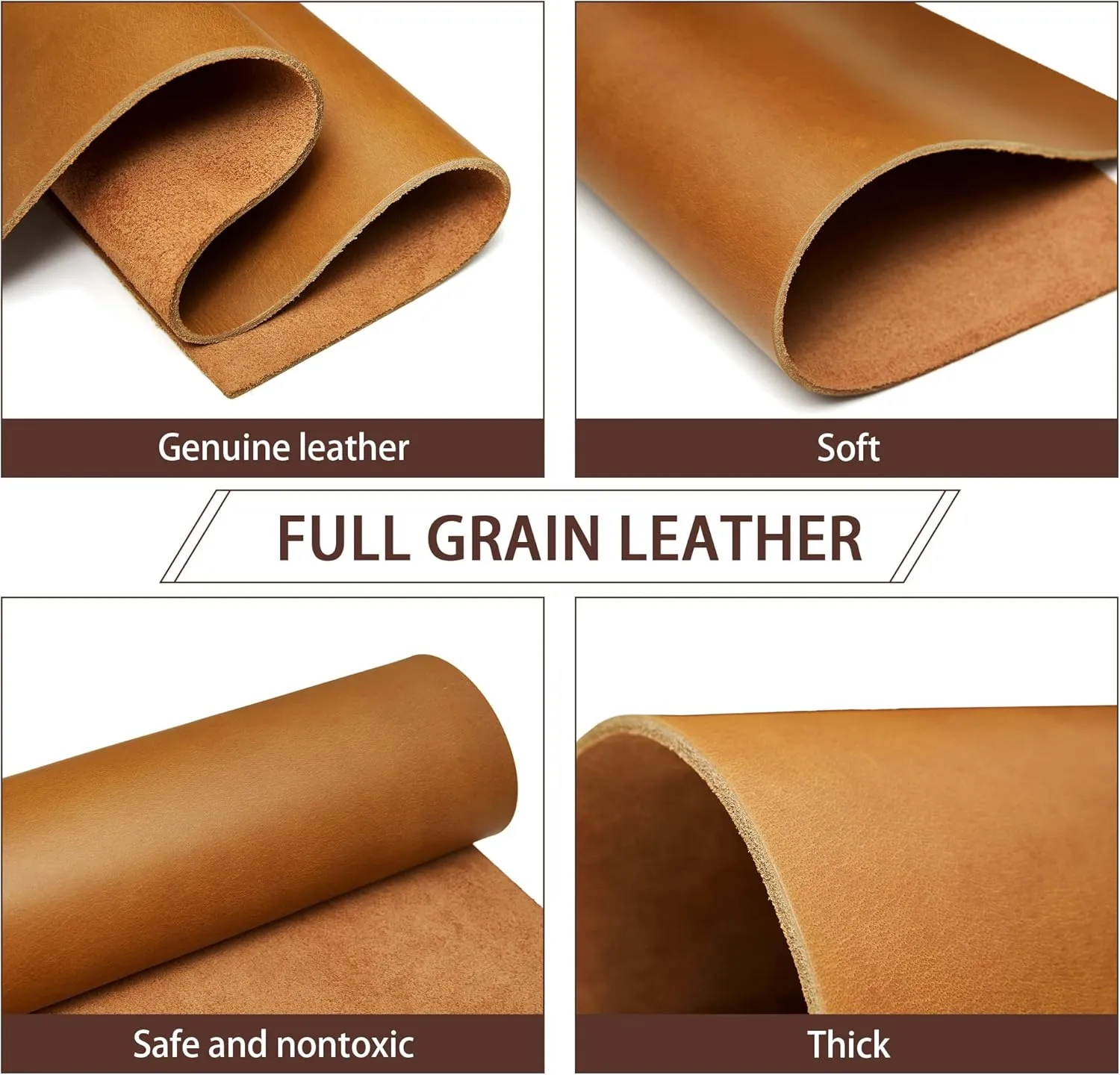 Bourbon Brown Tooling Leather Square 3.6mm-4.0mm (9-10oz) Thick Full Grain Cow Hide Leather Crafts Tooling Hobby Workshop Crafting Leather Heavy Weight (12"X24", Bourbon Brown)