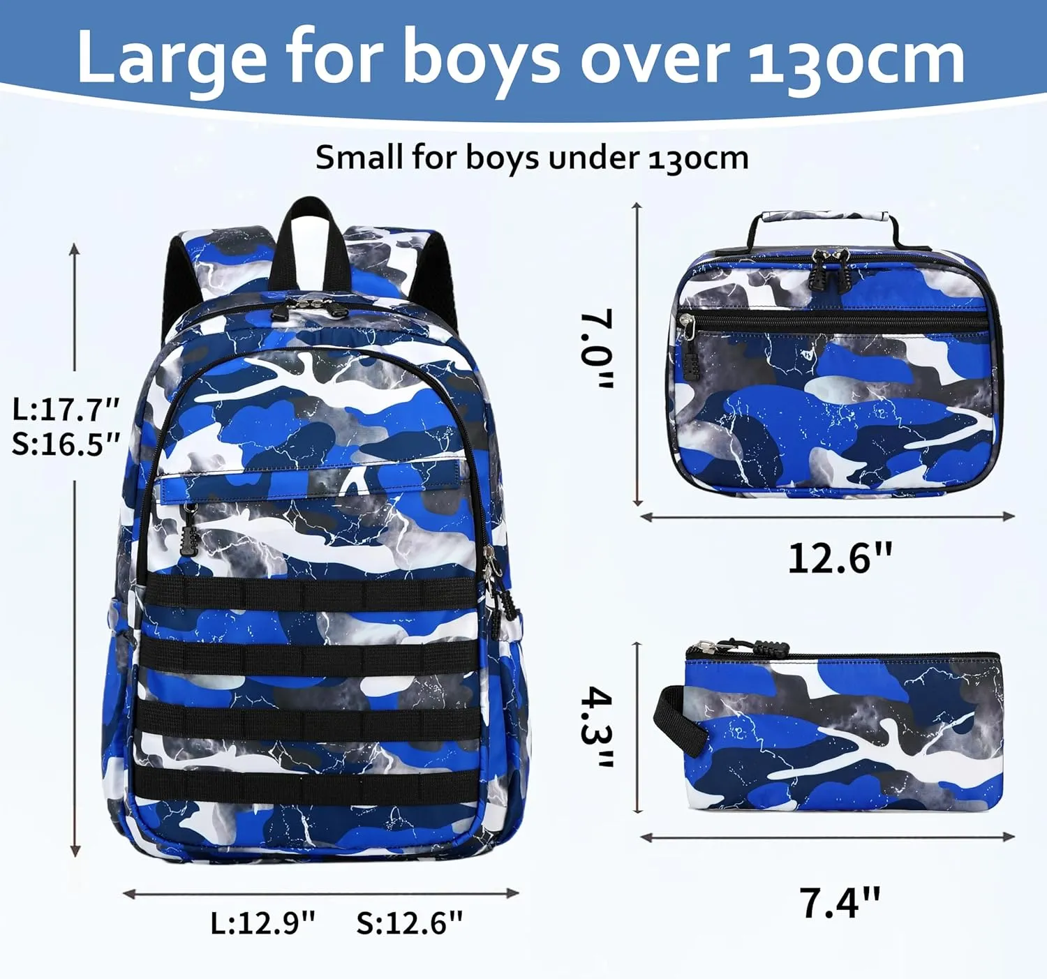 Boys Backpack with Lunch Box, Camo Kids Backpacks for Boys Elementary Middle School Bag Bookbag Outdoor Travel Back Pack (Camo Blue Set, Small)