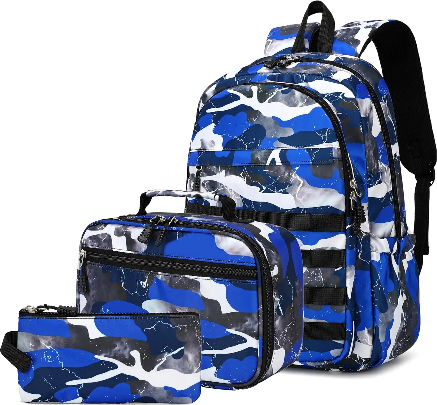 Boys Backpack with Lunch Box, Camo Kids Backpacks for Boys Elementary Middle School Bag Bookbag Outdoor Travel Back Pack (Camo Blue Set, Small)
