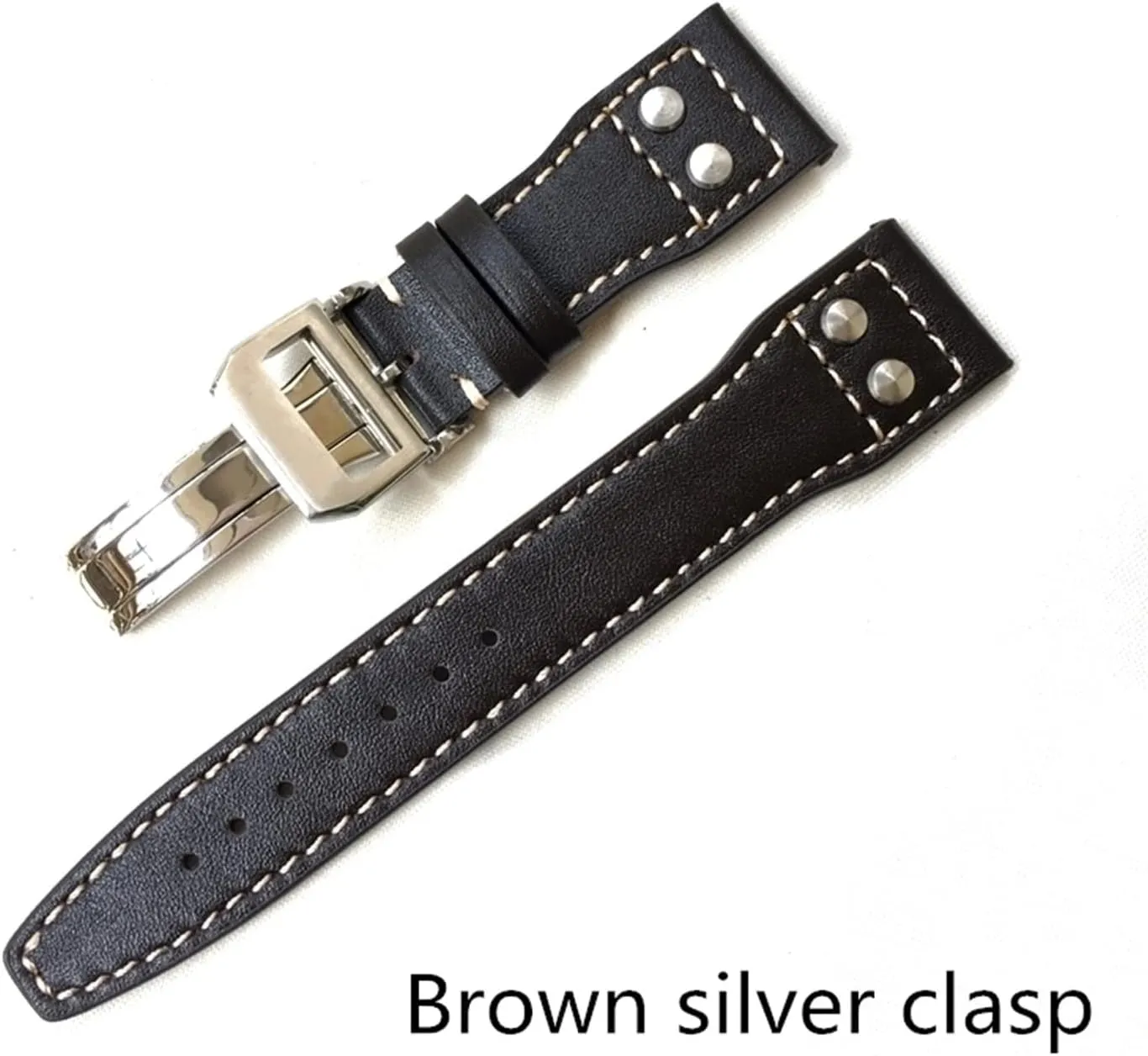 Brands 22mm Dark Brown Black Men Leather Watchband Replace Compatible With IWC Big Pilot Rivet Deployant Clasp Watch Strap Bracelet