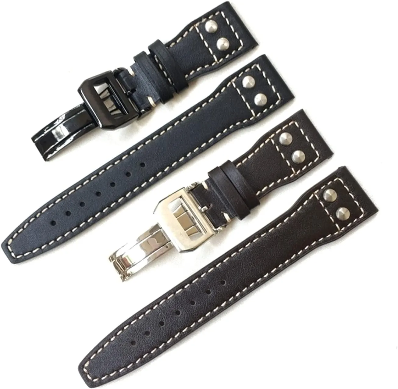Brands 22mm Dark Brown Black Men Leather Watchband Replace Compatible With IWC Big Pilot Rivet Deployant Clasp Watch Strap Bracelet
