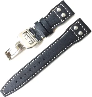 Brands 22mm Dark Brown Black Men Leather Watchband Replace Compatible With IWC Big Pilot Rivet Deployant Clasp Watch Strap Bracelet
