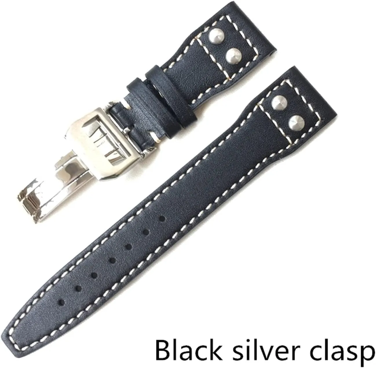 Brands 22mm Dark Brown Black Men Leather Watchband Replace Compatible With IWC Big Pilot Rivet Deployant Clasp Watch Strap Bracelet