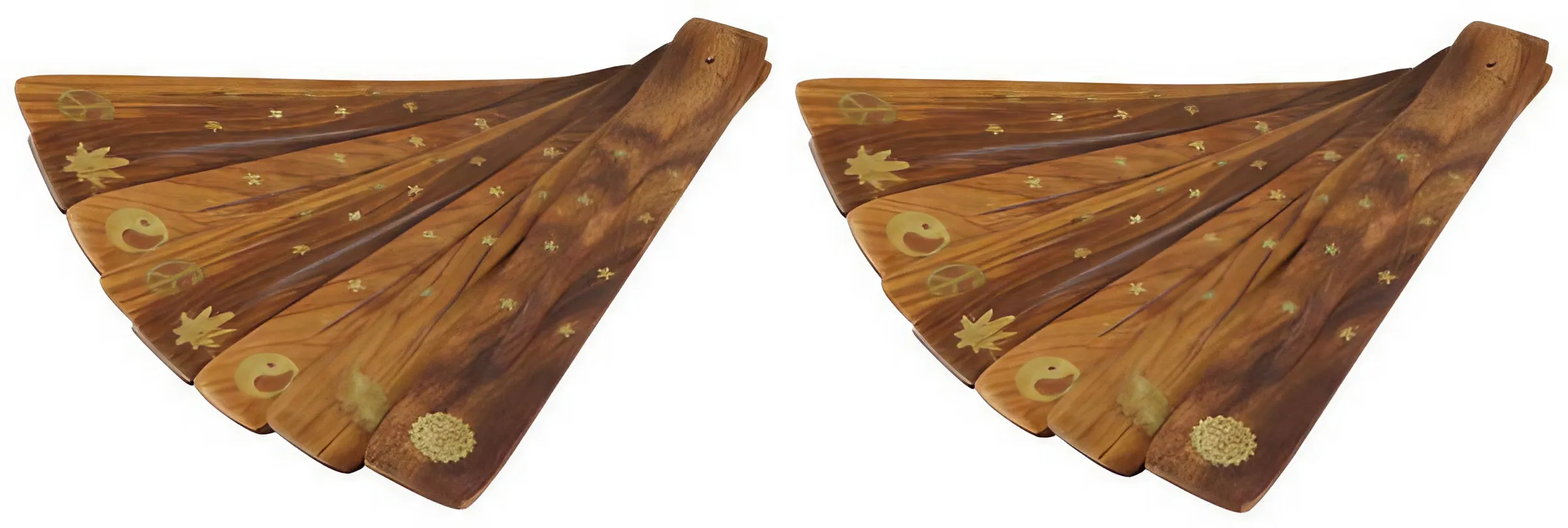 Brass Inlay Wooden Incense Burners - 12 Pack