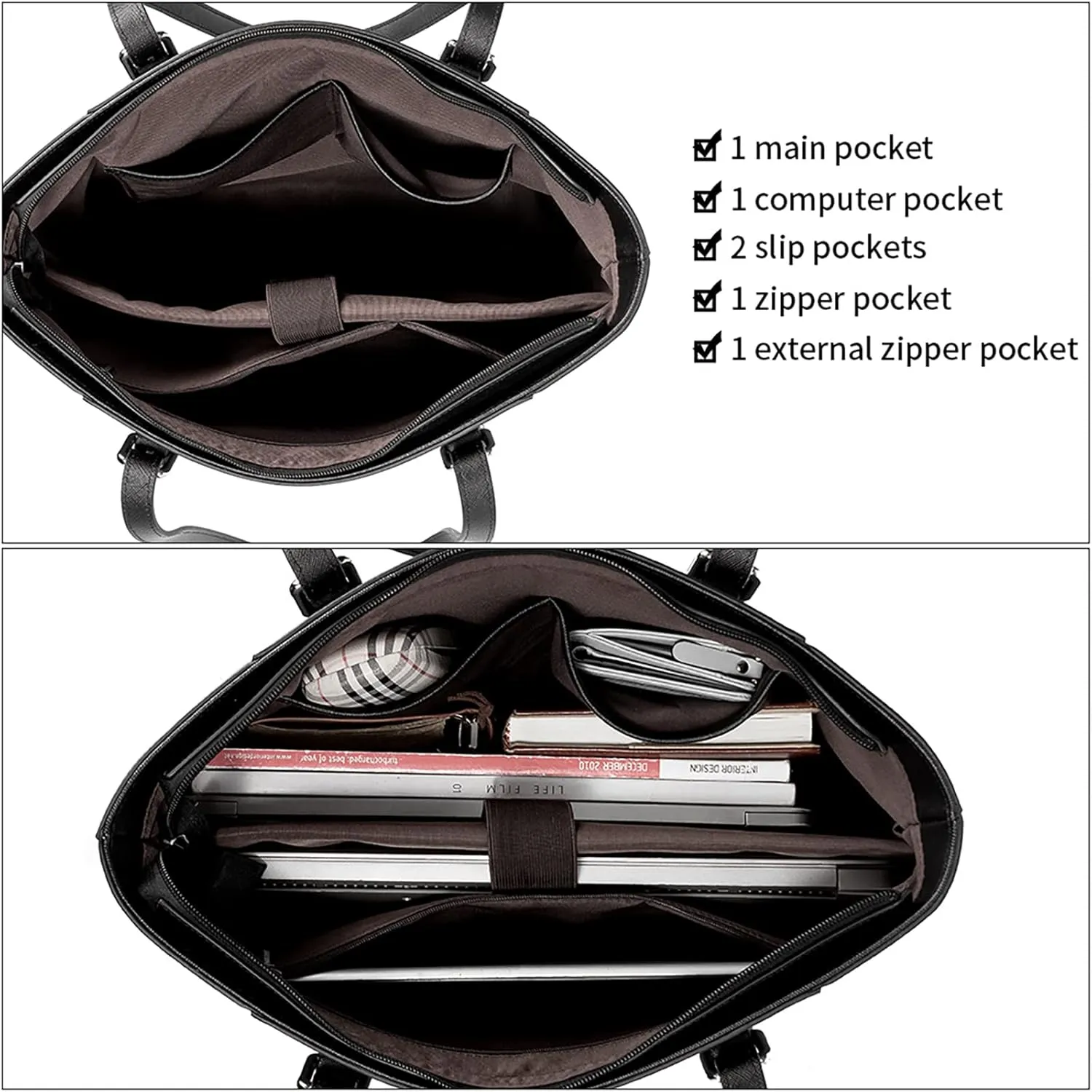 BROMEN Women Briefcase 15.6 inch Laptop Tote Bag Vintage Leather Handbags Shoulder Work Purses