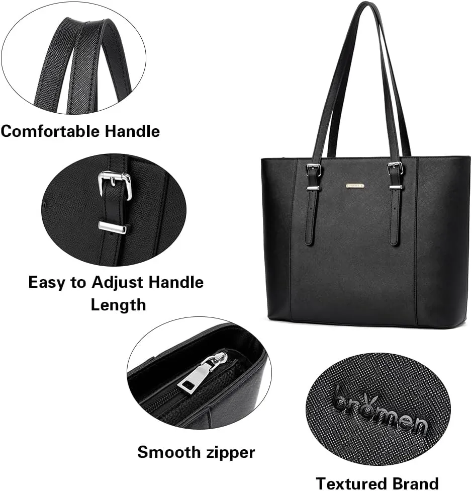 BROMEN Women Briefcase 15.6 inch Laptop Tote Bag Vintage Leather Handbags Shoulder Work Purses