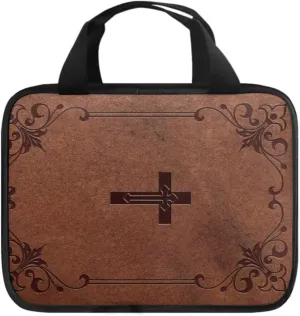 Brown Cross Classic Men Bible Case with Handle Bible Cover Case Waterproof Bible Cover with Zipper Large Bible Protective Cover for Women