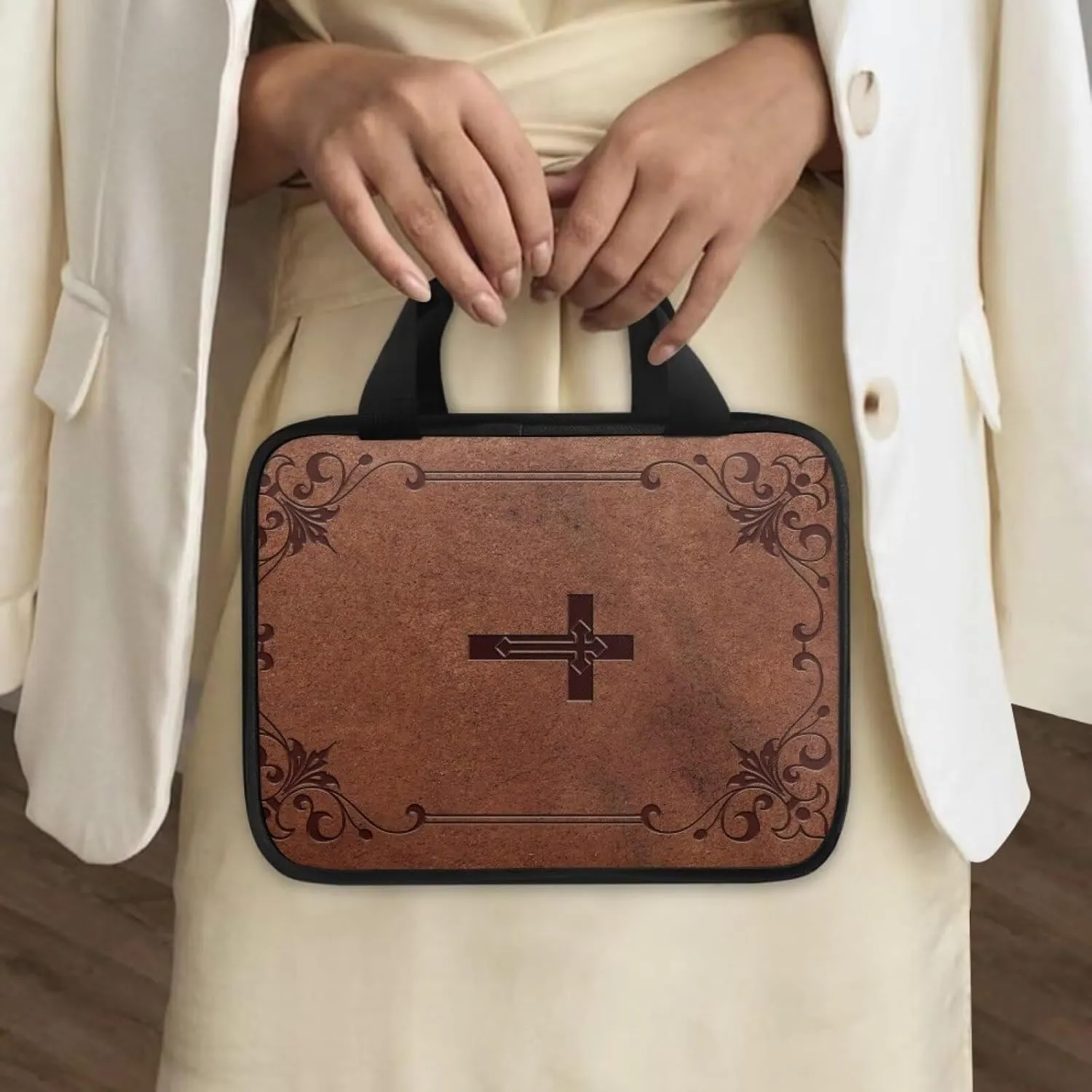 Brown Cross Classic Men Bible Case with Handle Bible Cover Case Waterproof Bible Cover with Zipper Large Bible Protective Cover for Women