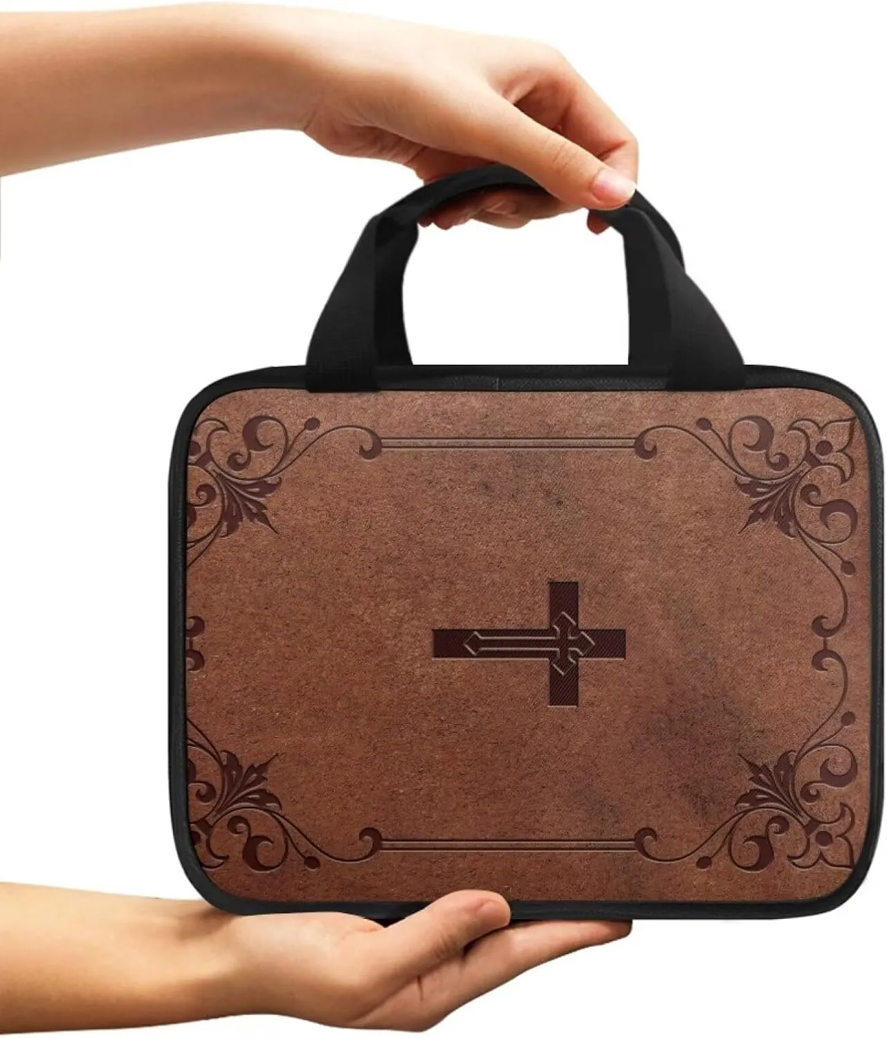 Brown Cross Classic Men Bible Case with Handle Bible Cover Case Waterproof Bible Cover with Zipper Large Bible Protective Cover for Women