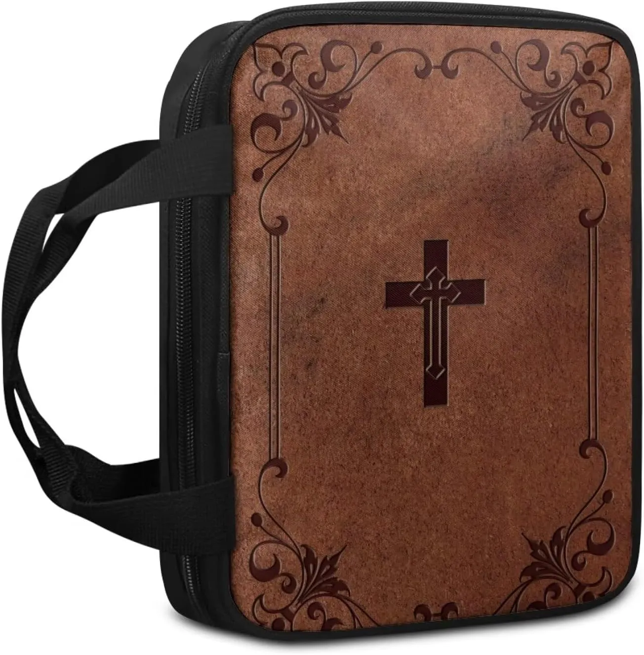 Brown Cross Classic Men Bible Case with Handle Bible Cover Case Waterproof Bible Cover with Zipper Large Bible Protective Cover for Women