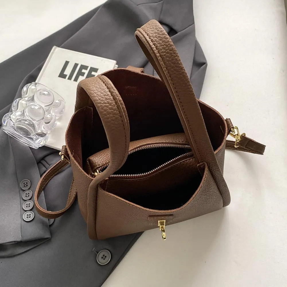 Bucket Bag For Women Vintage Bucket Purse Vegan Leather Tote Bag Shoulder Handbag
