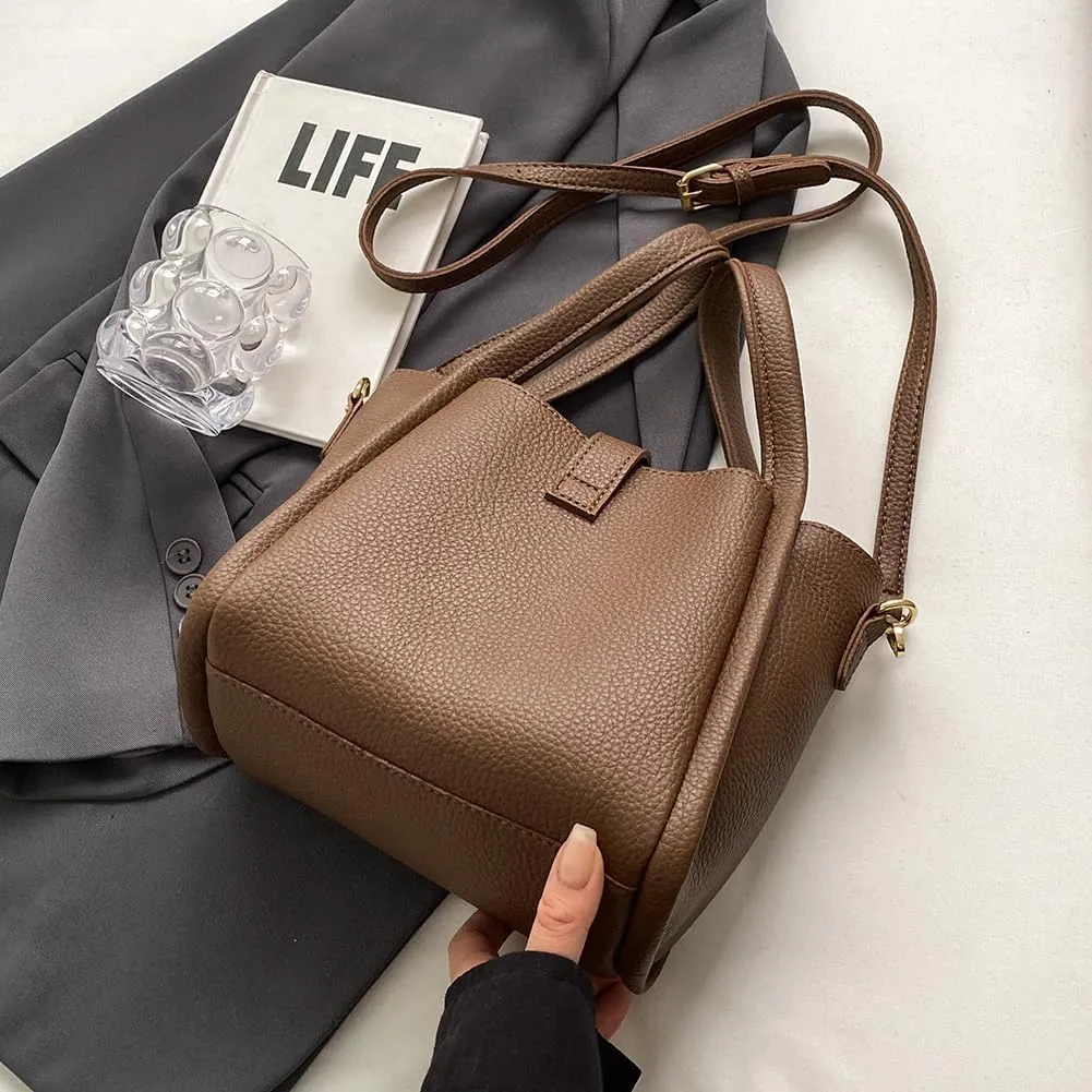 Bucket Bag For Women Vintage Bucket Purse Vegan Leather Tote Bag Shoulder Handbag