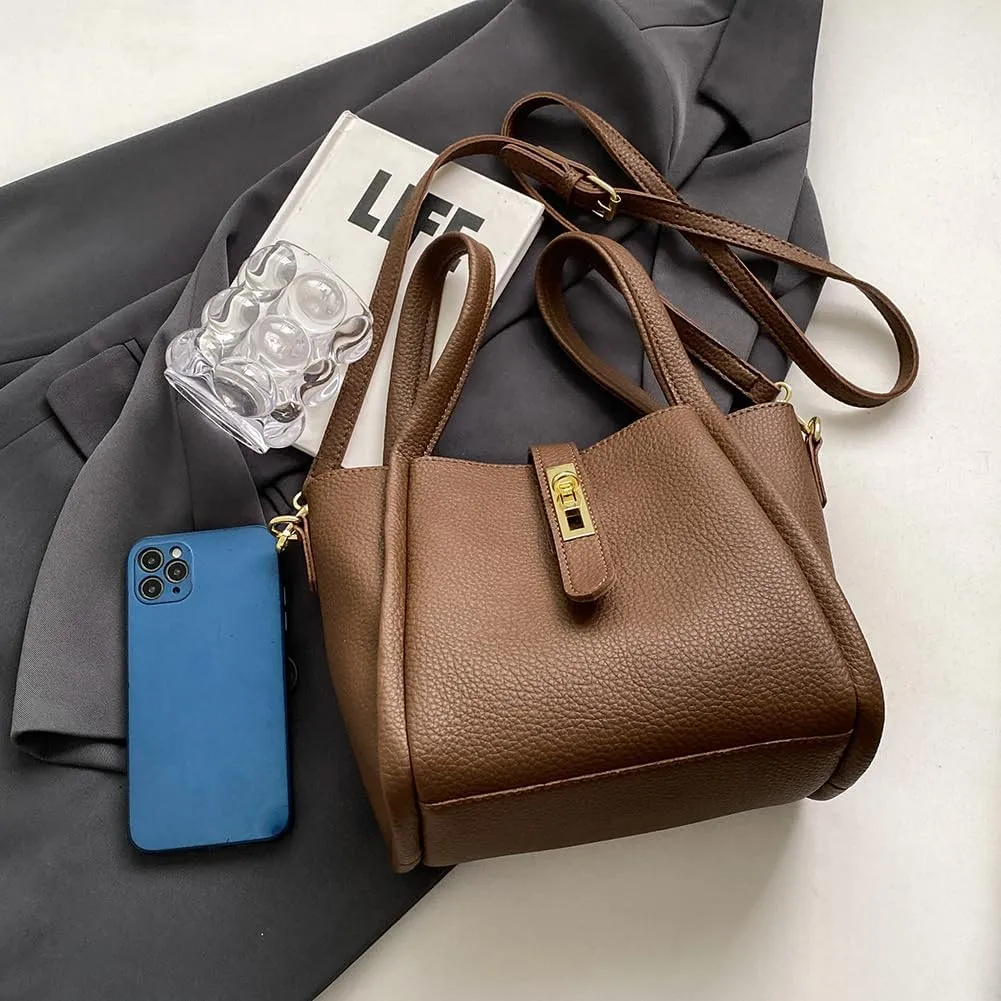 Bucket Bag For Women Vintage Bucket Purse Vegan Leather Tote Bag Shoulder Handbag
