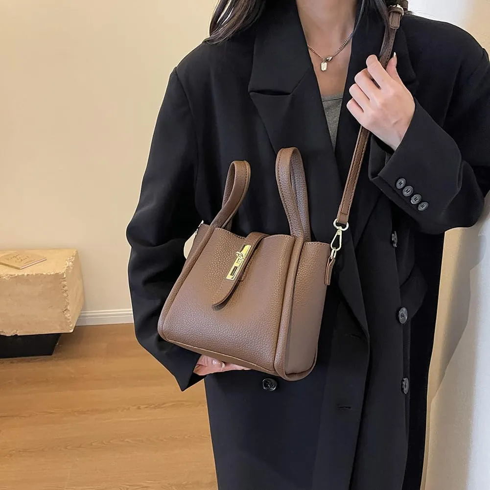 Bucket Bag For Women Vintage Bucket Purse Vegan Leather Tote Bag Shoulder Handbag