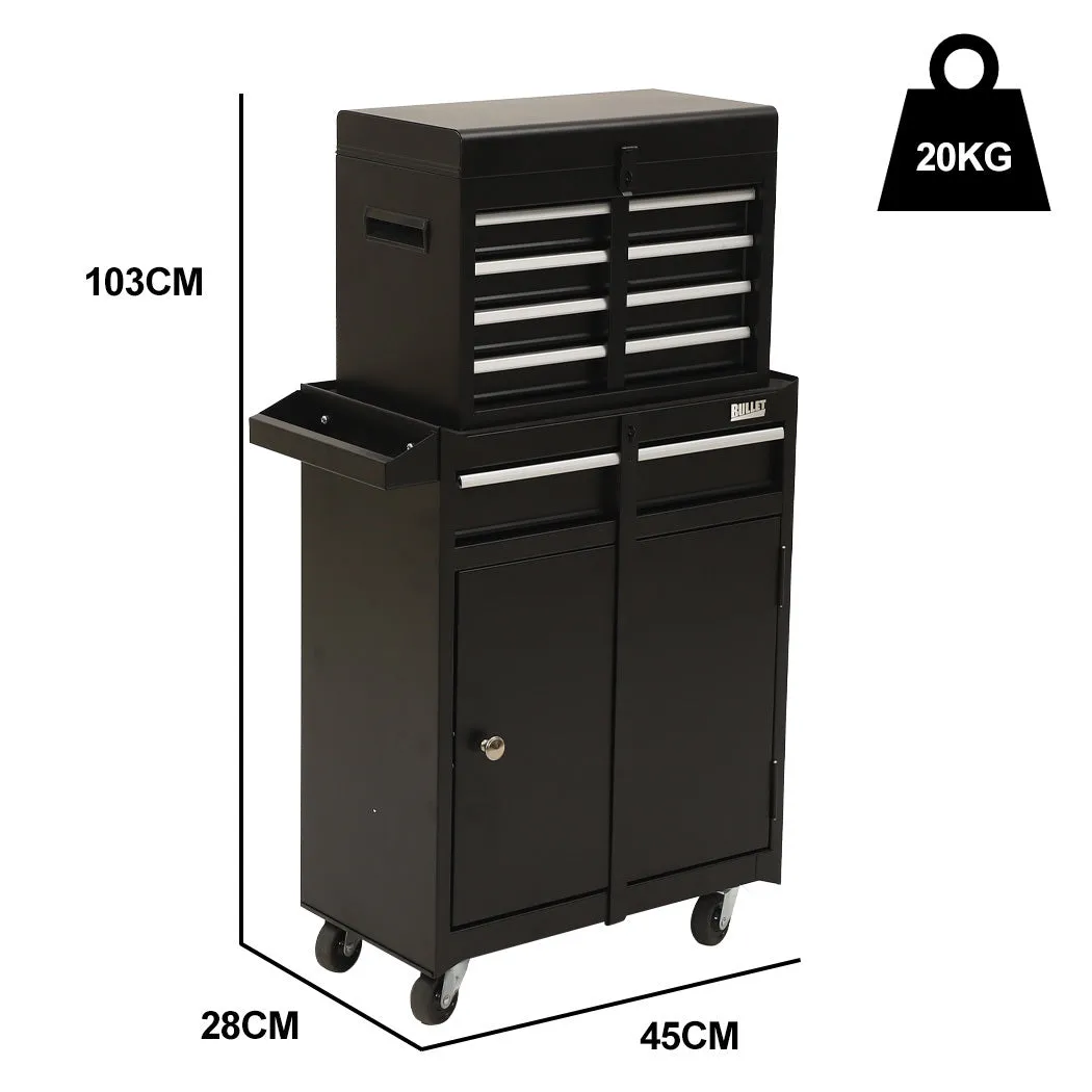 BULLET Pro 5 Drawer Tool Box Cabinet Chest Storage, with 1-Door Toolbox Garage Organiser Set, Black