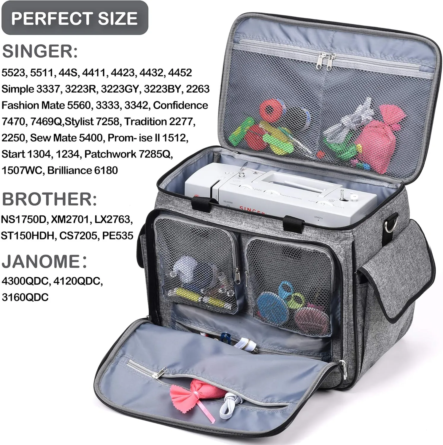 CAB55 Sewing Machine Case - Carrying Bag with Removable Padding, Tote for Machine and Accessories