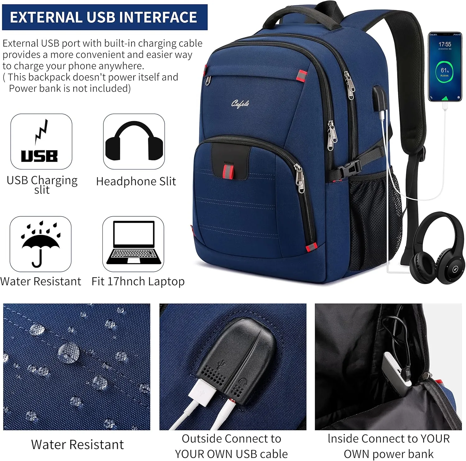 CAFELE 17.3 Inch Laptop Backpack,Business Travel Durable Work Backpck for Women Men,Blue.This product is not suitable for children aged 12 and under