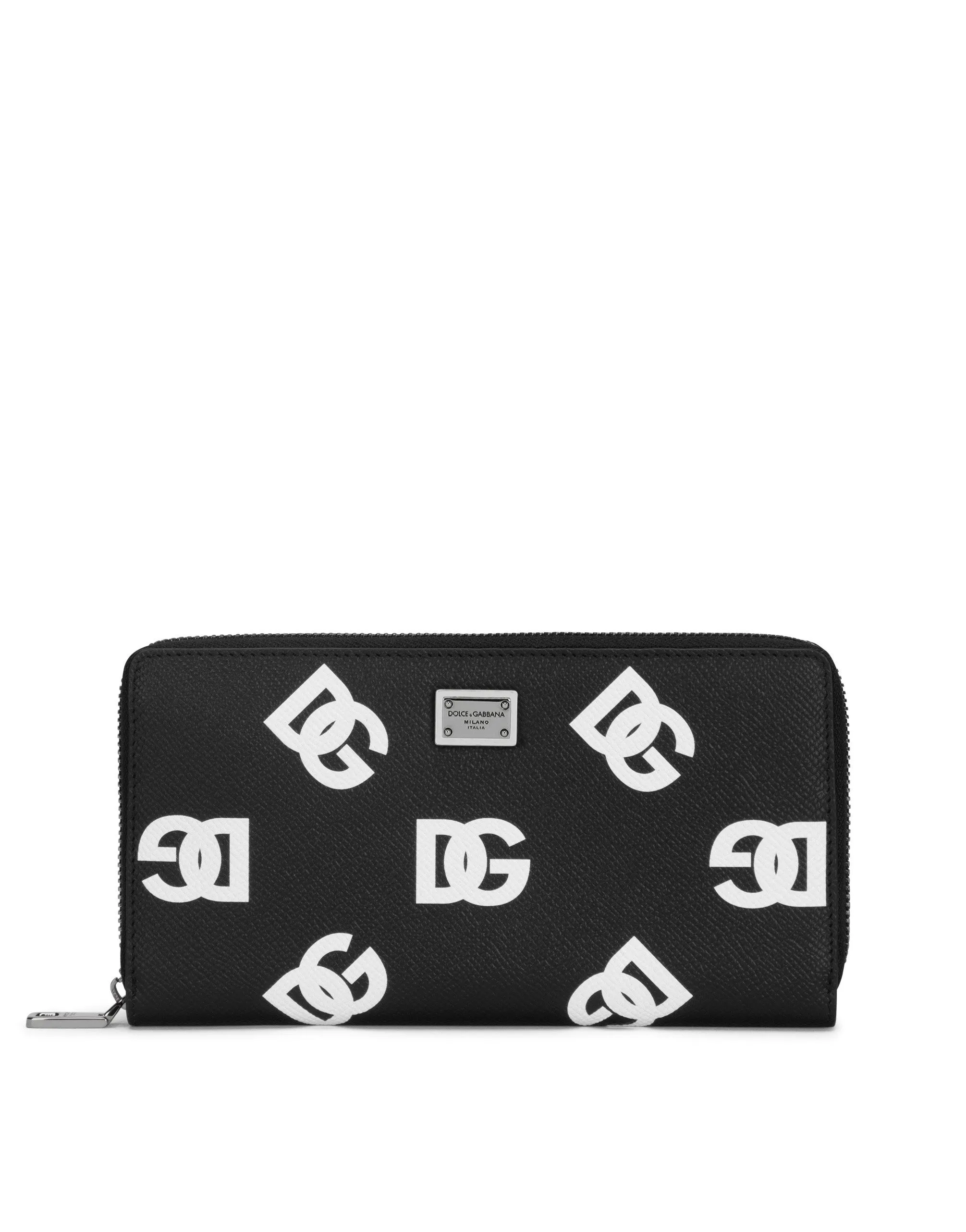 Calfskin zip-around wallet with all-over DG print