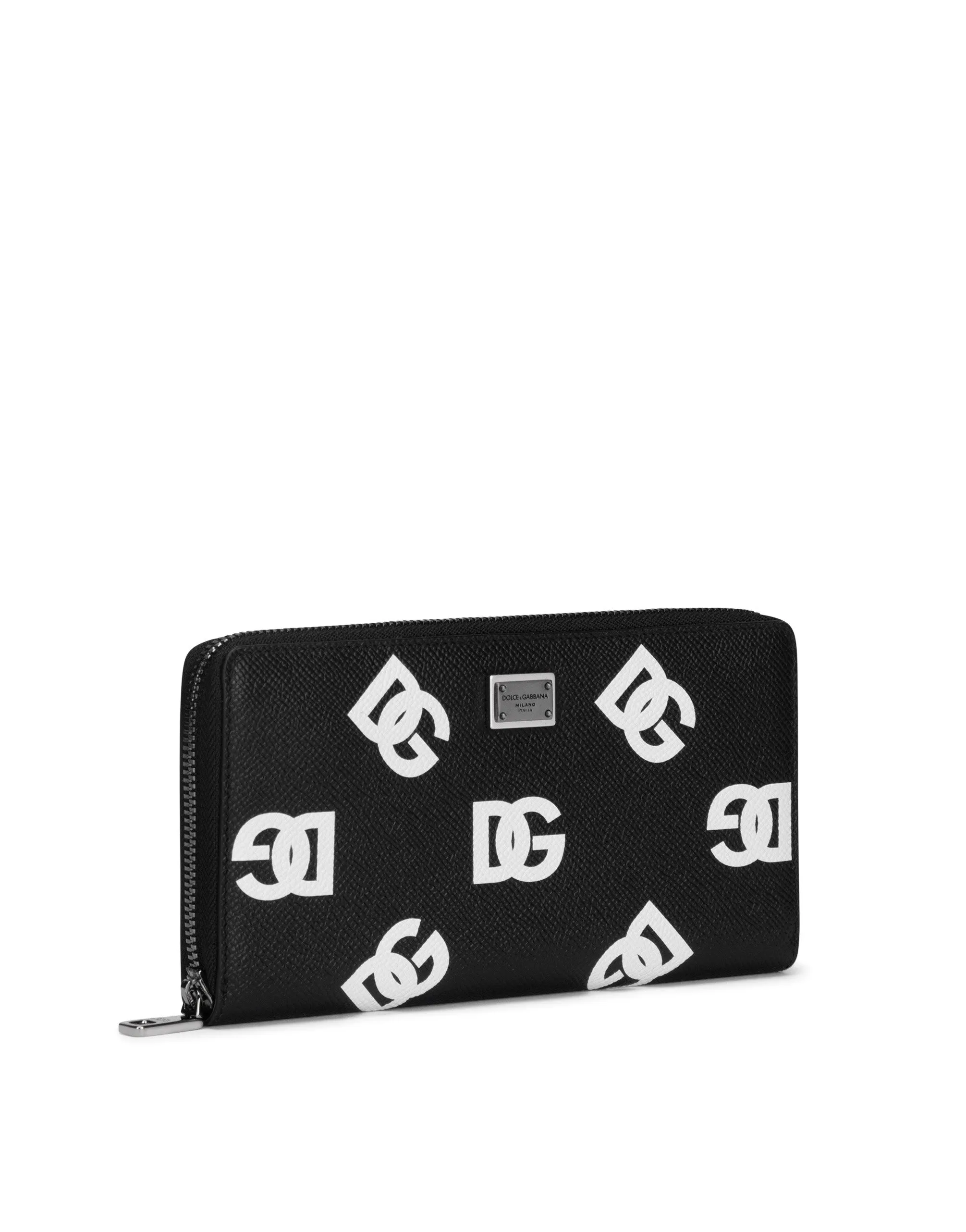 Calfskin zip-around wallet with all-over DG print