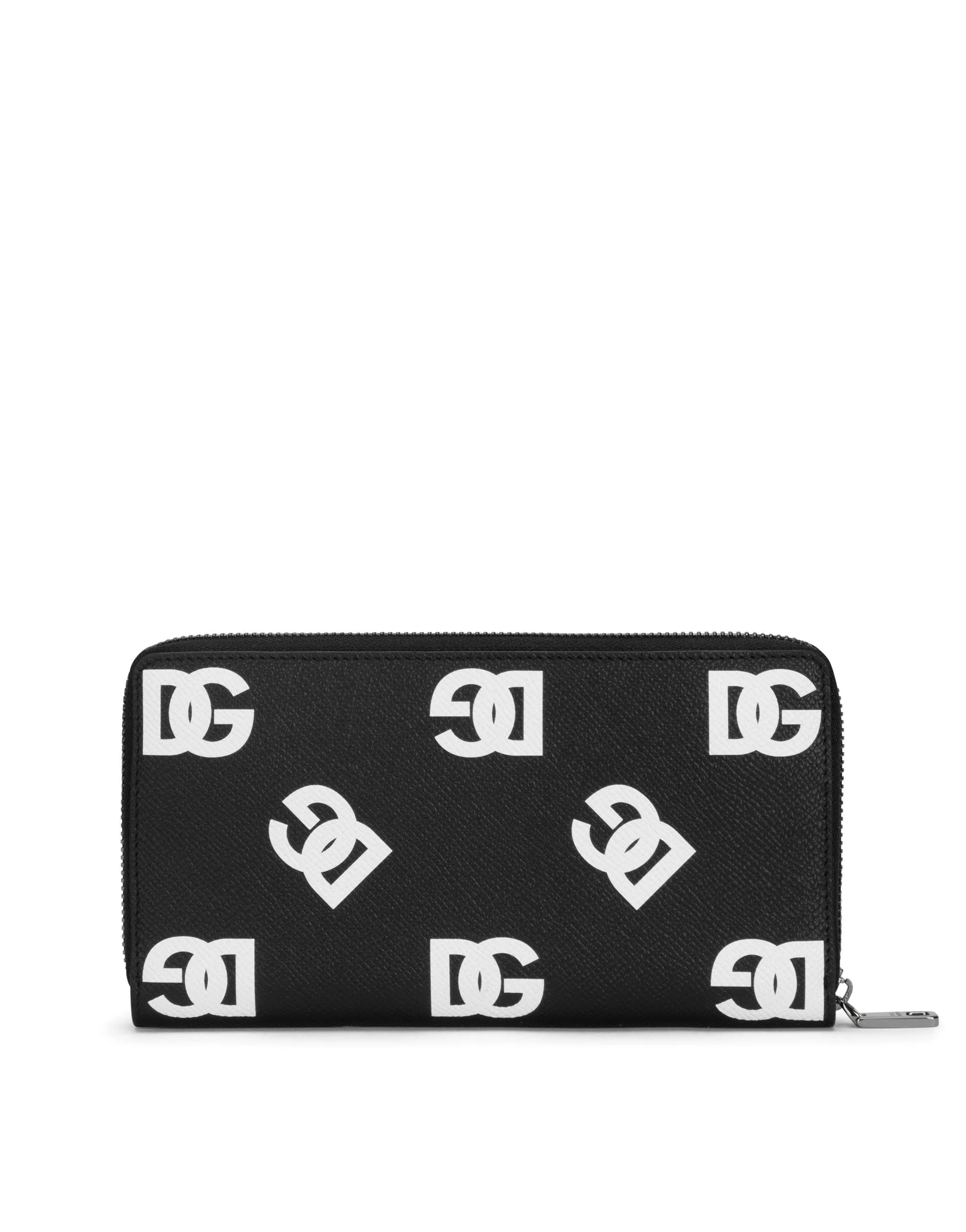 Calfskin zip-around wallet with all-over DG print