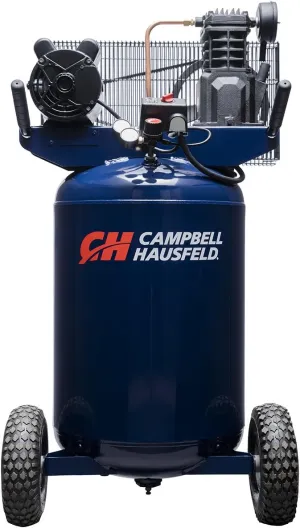 CAMPBELL HAUSFELD 30 Gallon Vertical Air Compressor, Portable, Single Stage, Dual Voltage, 2 HP Air Compressor, Ideal for Workshops and DIY Projects, Efficient and Reliable Performance.