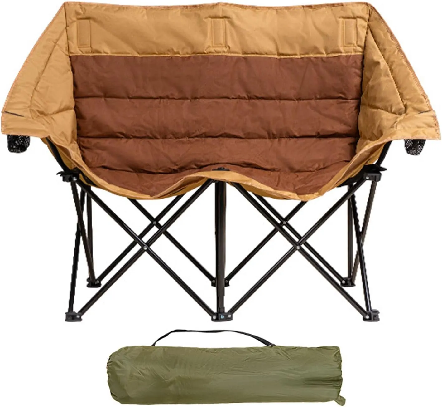 Camping Chair Heavy Duty Double Padded Foldable Recliner with Cup Holders and Storage Bag for Outdoor Lawn Backyard-Brown