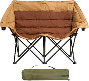 Camping Chair Heavy Duty Double Padded Foldable Recliner with Cup Holders and Storage Bag for Outdoor Lawn Backyard-Brown