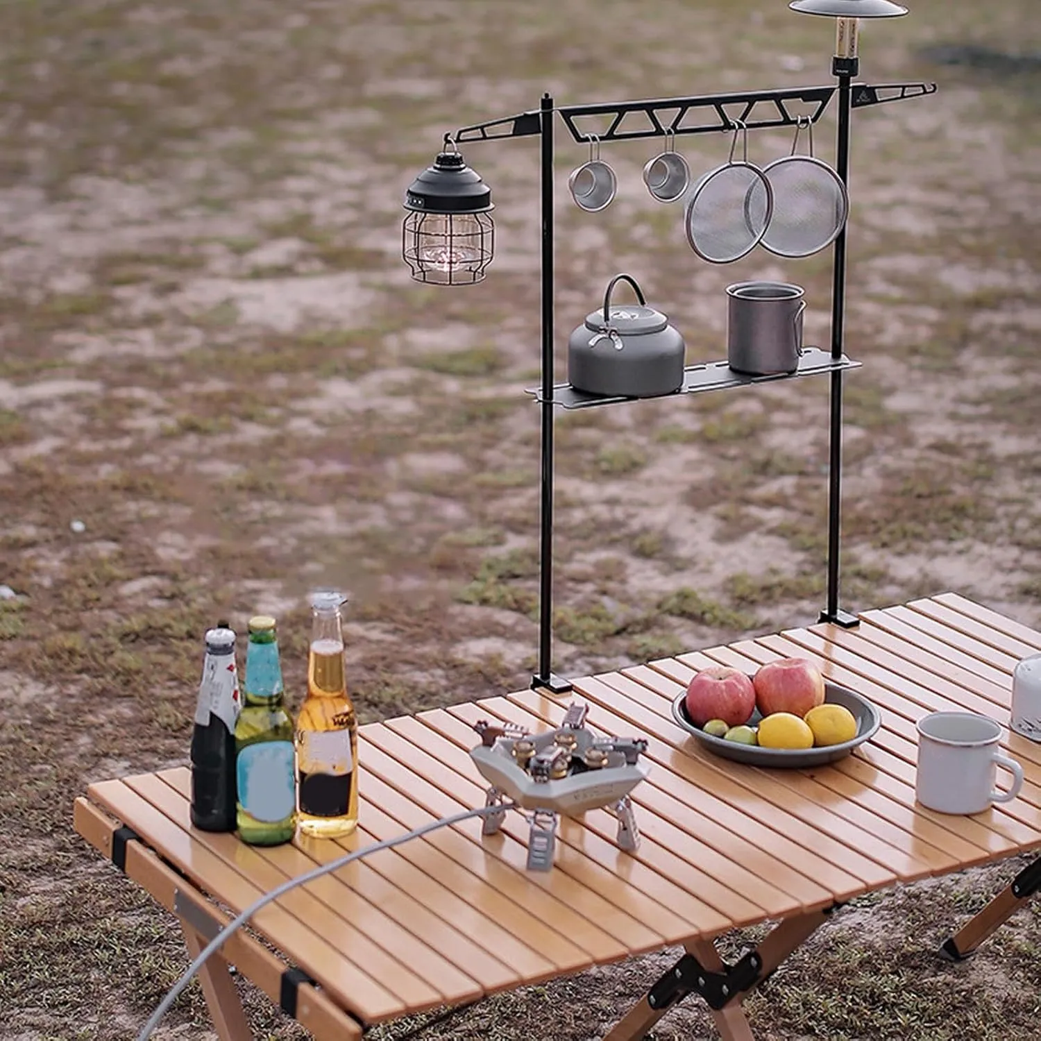 Camping Cookware Rack - Desktop Cookware Organizer | Metal Cutlery Holder, Portable Removable Tool Organizer for Camping Picnic BBQ Outdoor Fishing