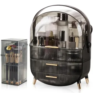 CANITORON Makeup Organizer,Large Capacity Skincare Organizer for Vanity,Cosmetic Organizer with 2 Drawers and Makeup Brush Holder for Bedroom Countertop and Bathroom Countertop Storage.(Gray)