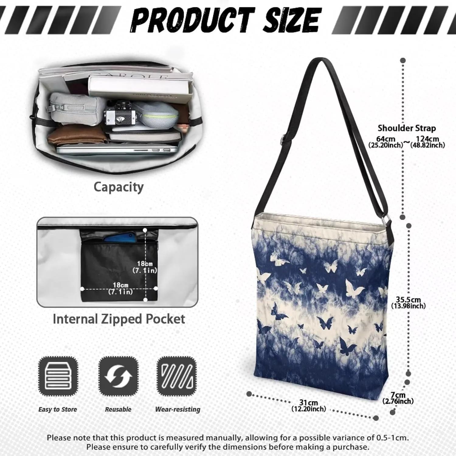 Canvas Crossbody Bag with Zipper Women Handbag Shoulder Bag Large Size Shoulder Purse Handbag Tote Bag with Strap